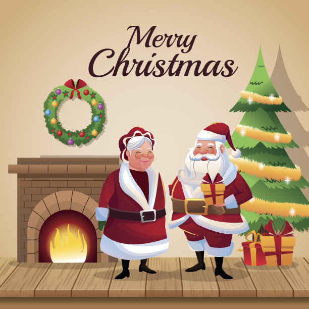 圣诞老人和妻子卡通圣诞季图片下载