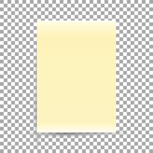 黄色纸张A4格式，透明背景阴影图片下载
