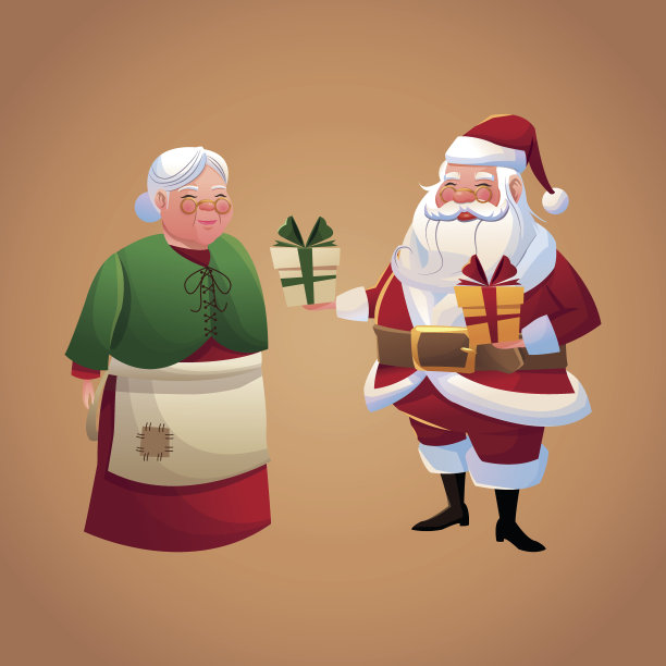 圣诞老人和妻子卡通圣诞季图片下载