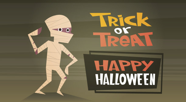 快乐万圣节横幅节日装饰恐怖派对贺卡可爱的卡通妈妈不给糖就捣蛋图片下载