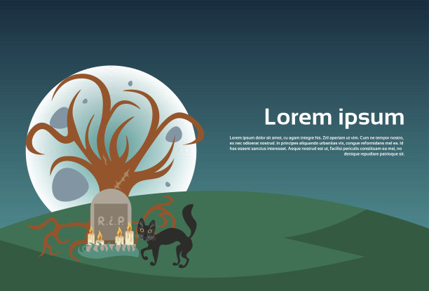 黑猫在墓地整洁的墓碑快乐的万圣节旗帜庆祝概念图片下载