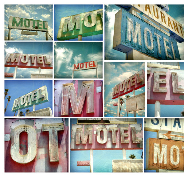 收集旧的汽车旅馆霓虹灯标志图片下载