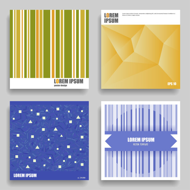 一套矢量正方形几何模板的海报，传单，明信片，cd封面。图片下载
