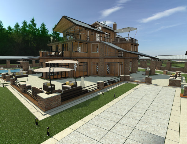 3D渲染乡村度假村图片下载
