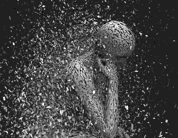 焦虑、绝望和抑郁的想法粉碎了女人的身体和脑袋。图片下载