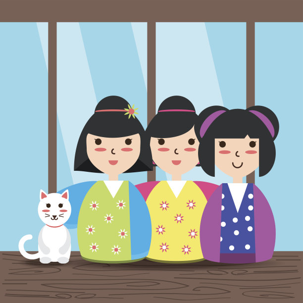 美丽的日本妇女与和服和猫图片下载