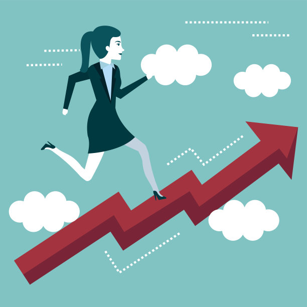 成功的女商人沿着箭头前进图片下载