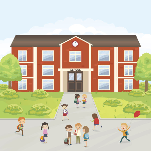 一群小学生在校园里素材图片