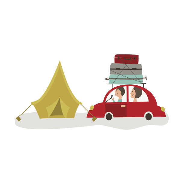 矢量平面卡通旅行车与袋图片下载