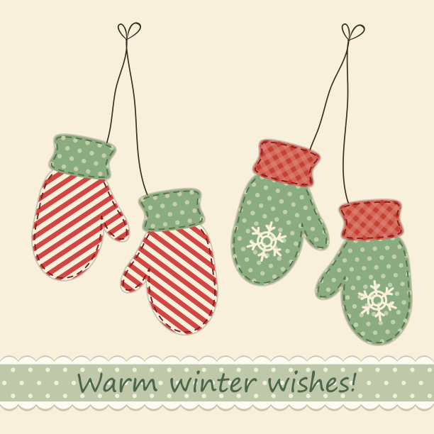 可爱的织物复古手套作为圣诞装饰在破旧别致的风格图片下载