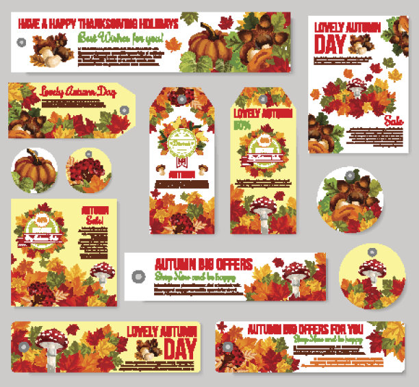 秋季销售标签和秋季折扣优惠标签集图片下载