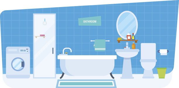 浴室内部，配有家用电器、家具、家居用品、建筑图片下载