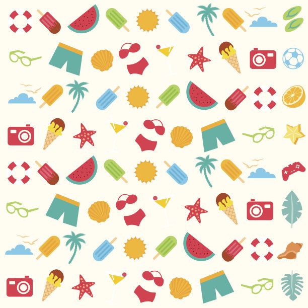 现代炎热的夏天海滩无缝图案插图图片下载