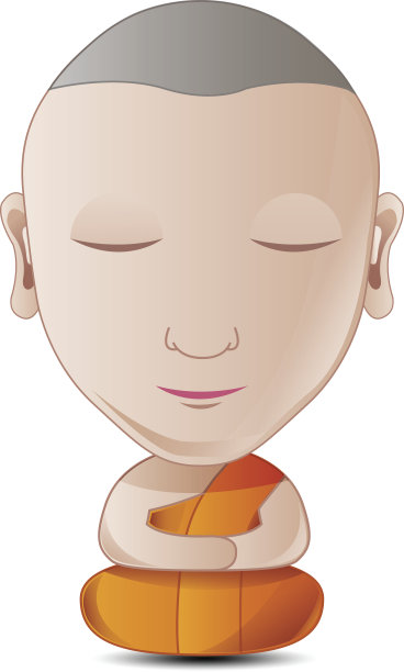 泡泡头渐变卡通和尚以白色背景平静地调解，很好地用于佛教的重要日子图片下载