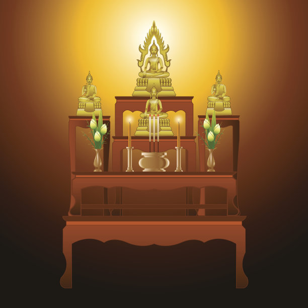 一套坛桌式五张桌子呈梯度设计，适合所有的佛教仪式图片下载