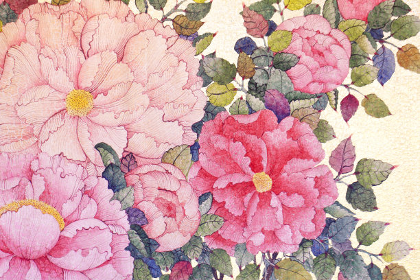 库存照片-丝绸花织物与红玫瑰花在米色的背景。图片下载