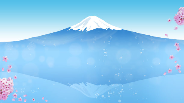 日本风景富士山和樱花背景(16:9宽高比)图片下载