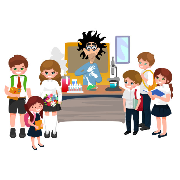 教授和学生插画，女孩和男孩与老师在大学课堂，向量校园大学，教育在学校的概念，讲师教学生图片下载