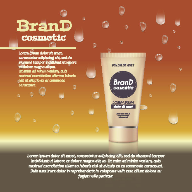 3D逼真的化妆品瓶广告模板。化妆品品牌广告概念设计，以水泡和水滴为背景图片下载