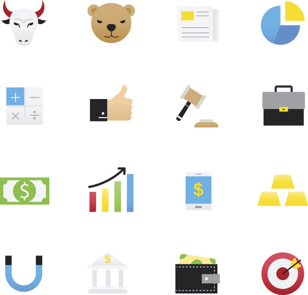 金融图标。一套业务图标矢量插图颜色图标平面风格。图片下载