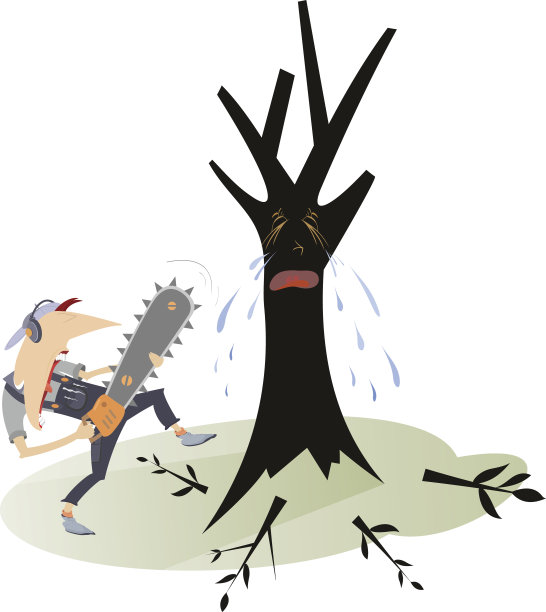 带着电锯的男人和哭泣的树插图图片下载