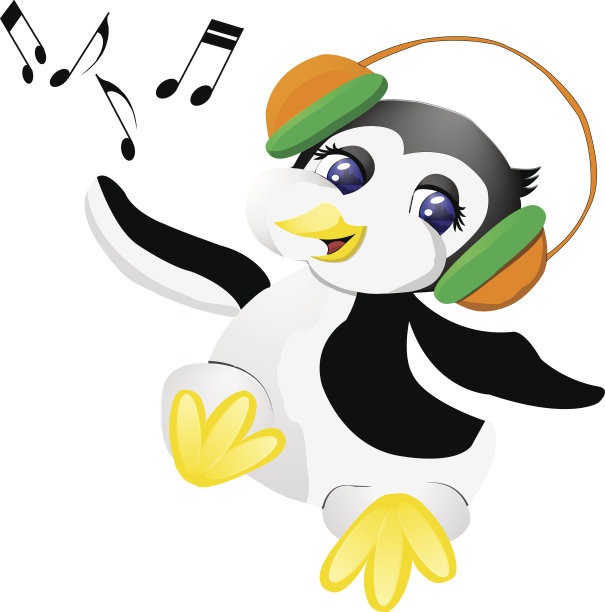 企鹅戴着耳机图片下载