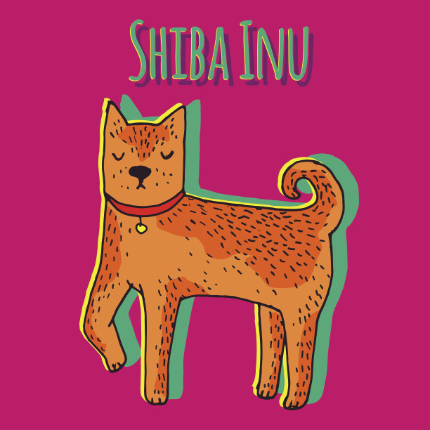 可爱的日本柴犬-矢量手绘插图。可爱的日本小狗素描图片下载