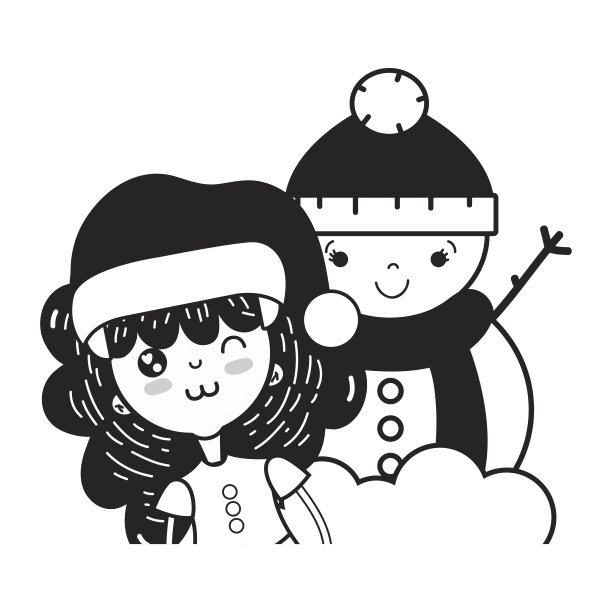 轮廓女孩与圣诞服装和雪人设计图片下载