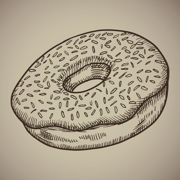 雕刻巧克力甜甜圈。非常香甜可口的咖啡小吃。为餐厅雕刻菜单。矢量插图。图片下载