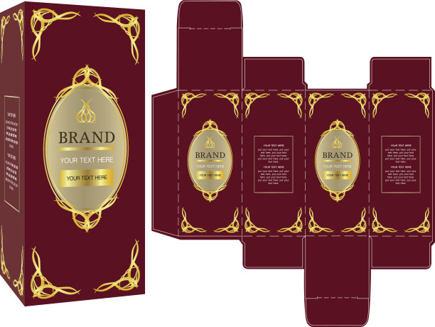 包装设计，红色和金色豪华盒设计模板和样板盒。图片下载