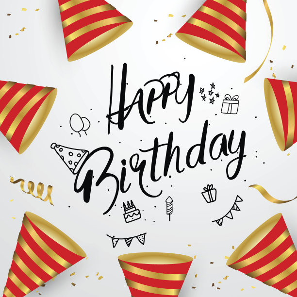 爆炸派对popper与金色的五彩纸屑和白色背景上的流光，生日贺卡版本插图，设计图片下载