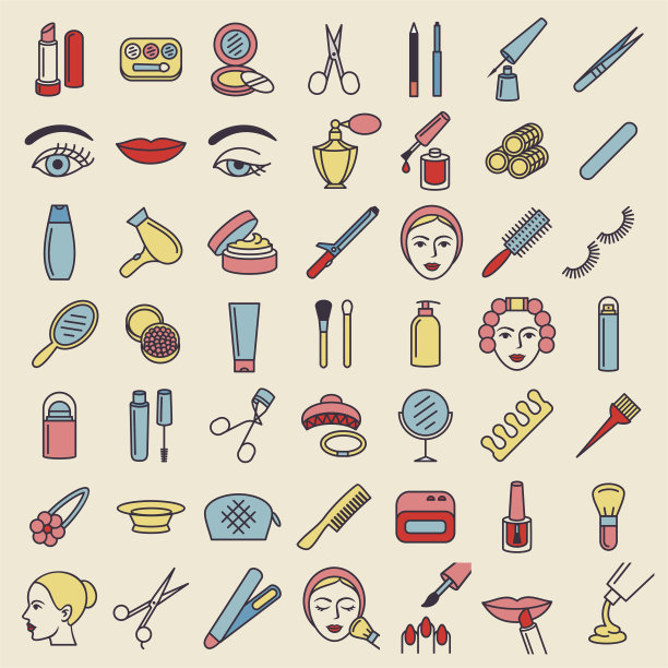 化妆美容和化妆图标集图片下载