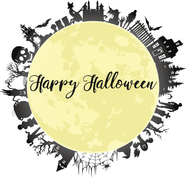 万圣节的剪影。万圣节派对。贺卡。万圣节的海报。矢量插图上的白色背景。图片下载