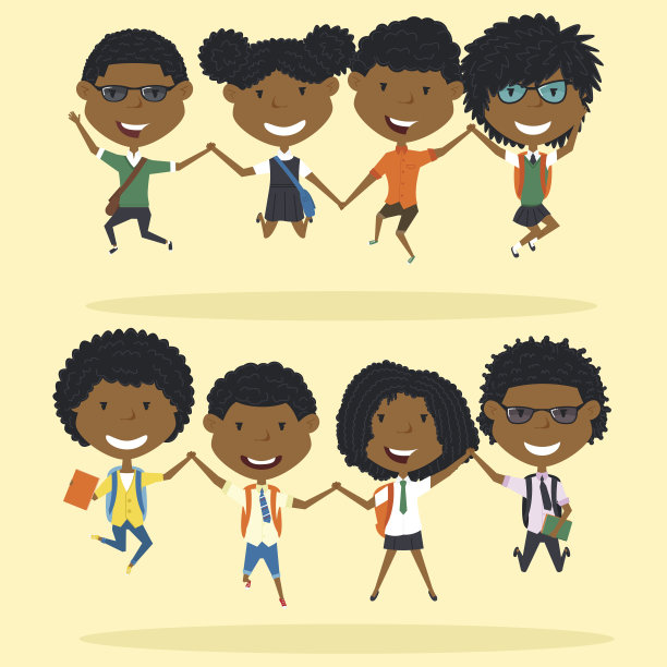 高兴的非裔美国学生们跳了起来。图片下载