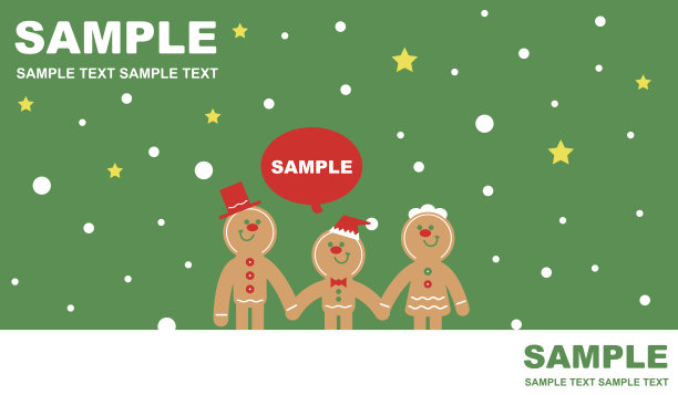 姜饼人家庭(爸爸、妈妈和一个孩子)圣诞快乐和新年贺卡图片下载