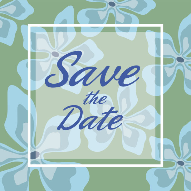 彩色卡片背景与装饰蓝色花和方形框保存日期文本图片下载