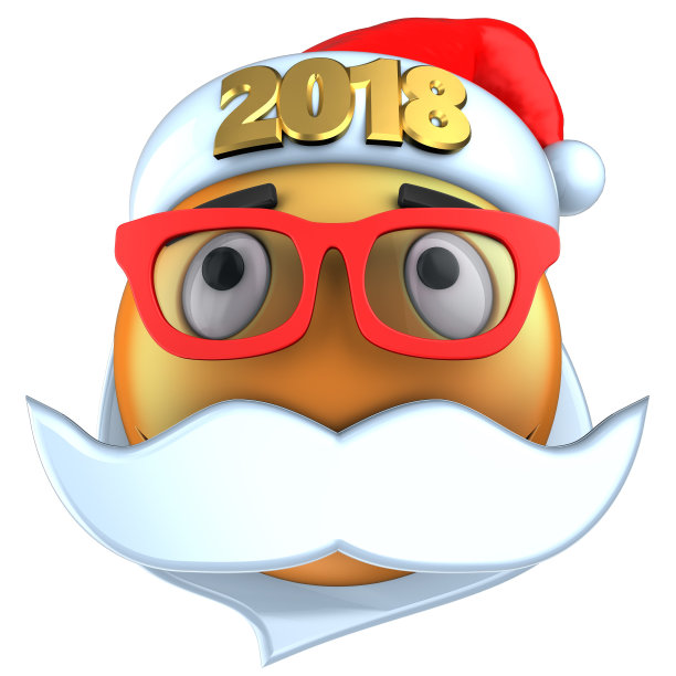 3d橙色表情微笑与2018圣诞帽图片下载