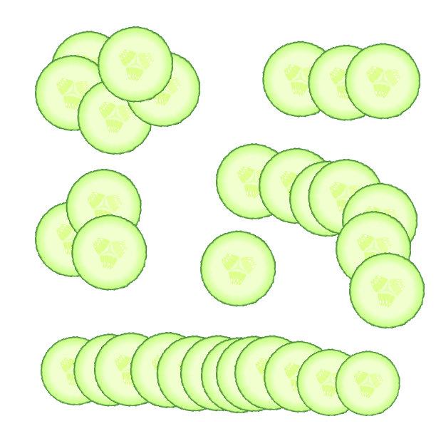 一套绿色的黄瓜片。白色背景上孤立的蔬菜插图。食用健康的有机食品。成分沙拉。做饭时把食物切碎。花园产品图片下载