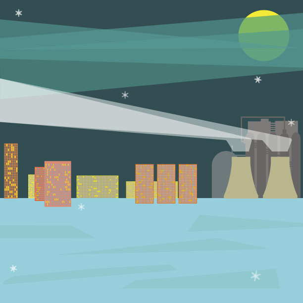 平面设计结合冬季城市景观和工业厂房。向量图片下载