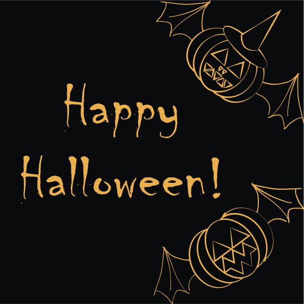 一个祝贺插图与两个翼南瓜灯的轮廓风格和题词万圣节快乐图片下载