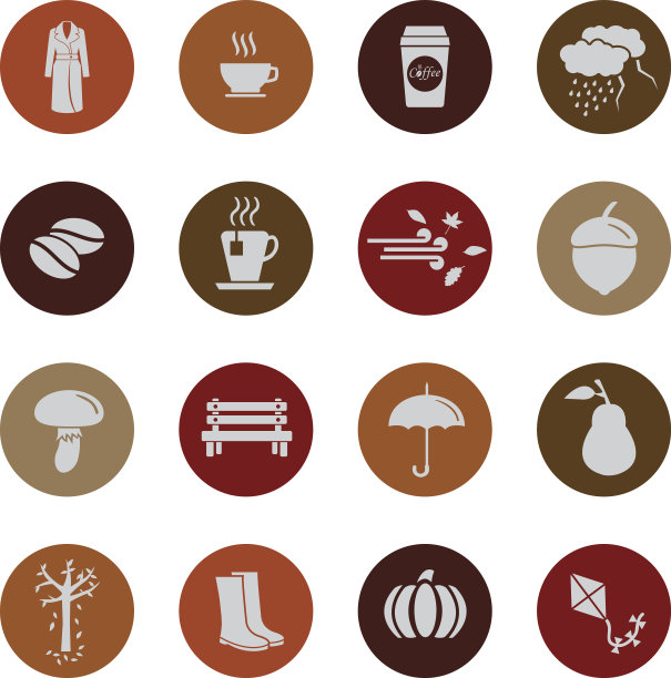 秋季季节向量图标设置颜色图片下载