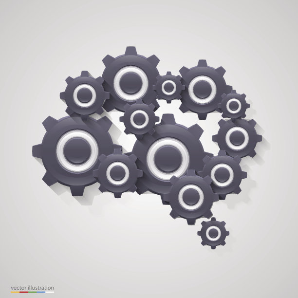 大脑的齿轮。向量素材图片