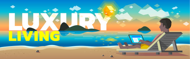 在海滩边工作边放松的男人图片下载