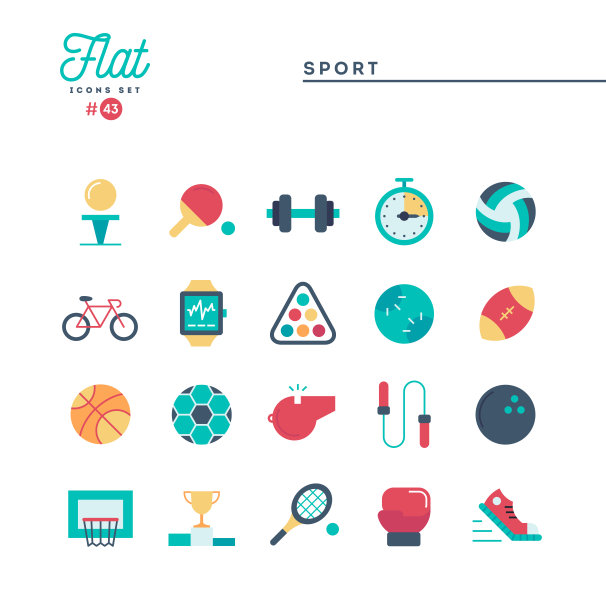 运动，娱乐，工作，设备和更多，平面图标集图片下载