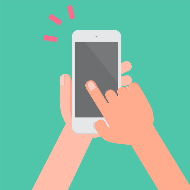 手使用应用程序模板触摸屏幕矢量插图和绿色背景。图片下载