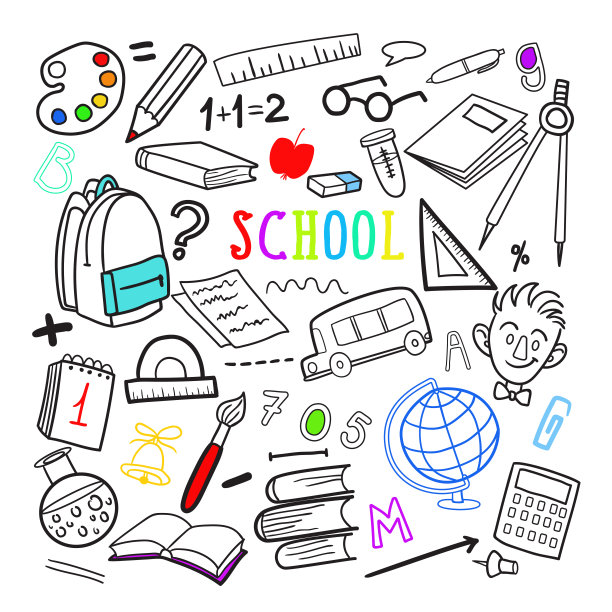 回到学校手绘涂鸦。教育图片下载
