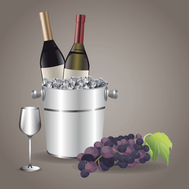 玻璃瓶，玻璃杯，冰桶葡萄图片下载