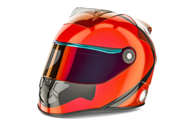 红色赛车头盔，3D渲染孤立的白色背景图片下载