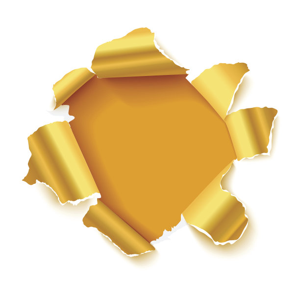 白色的纸上有个洞，边缘是金色的素材图片