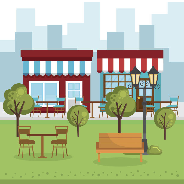 具有城市景观景观的商店建筑图片下载